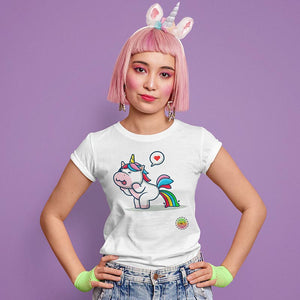 T-shirt Bio - Femme - Licorne arc en ciel