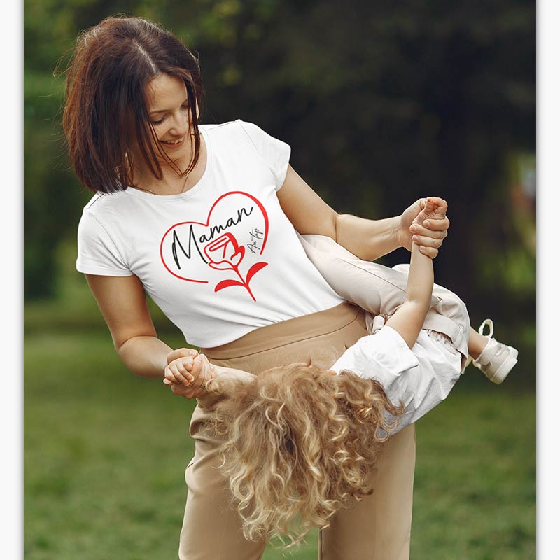 T-shirt Bio - Femme - Maman coeur de fleur